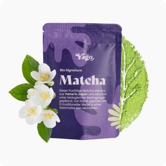 Bio Signature Matcha Tee Pulver von der Marke Yago